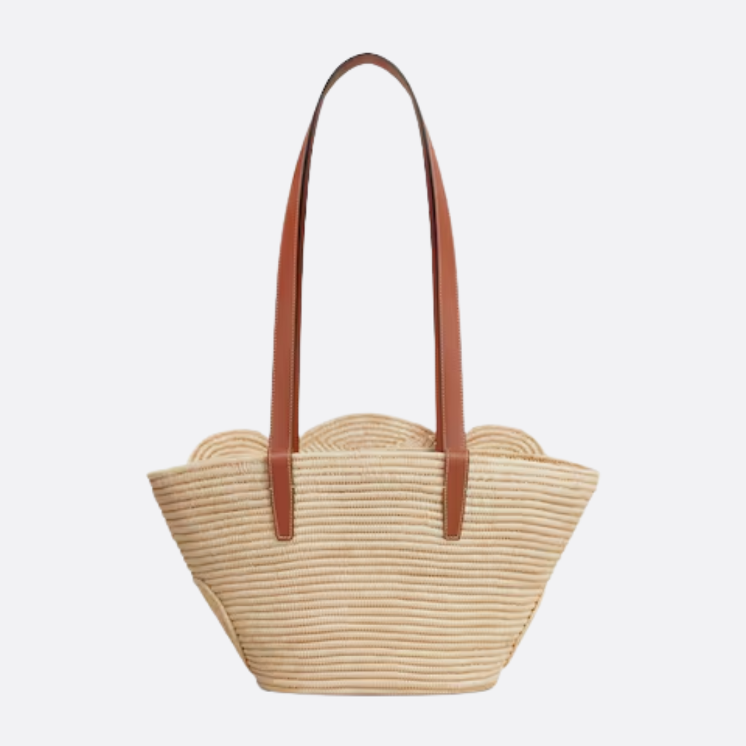 CELINE KLASSISCHER PANIER-KORB IN KLEIN MIT GEFLOCHTENEM TRIOMPHE AUS RAFFIA UND KALBSLEDER