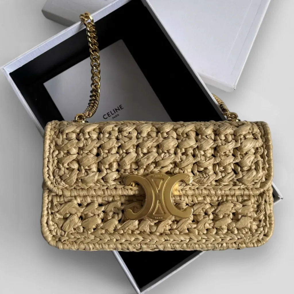 SCHULTERTASCHE MIT KETTE CLAUDE AUS RAFFIA MIT GEWEBEEFFEKT