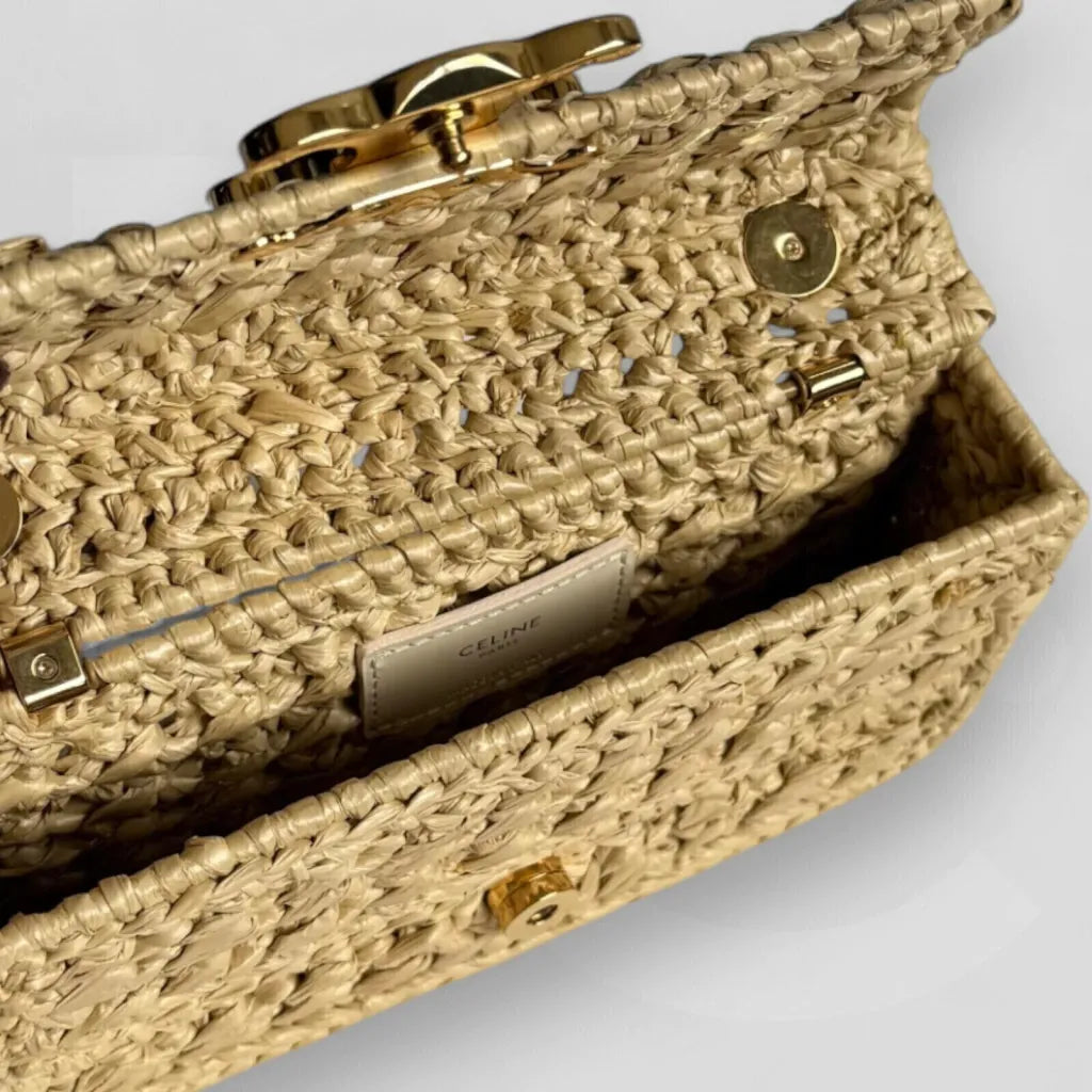 SCHULTERTASCHE MIT KETTE CLAUDE AUS RAFFIA MIT GEWEBEEFFEKT