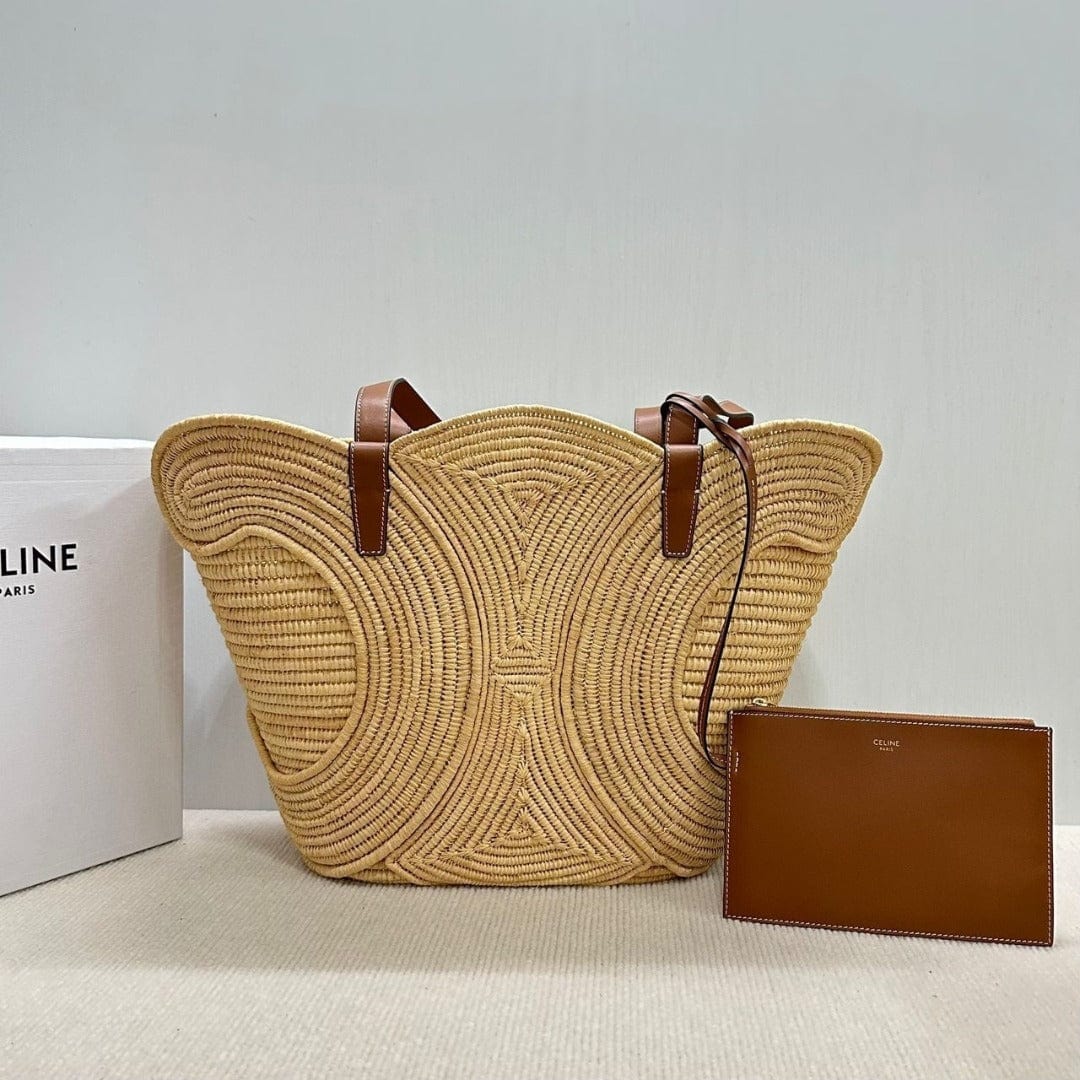 Céline Classic Small Basket mit Geflochtenem Triomphe in Raffia und Kalbsleder