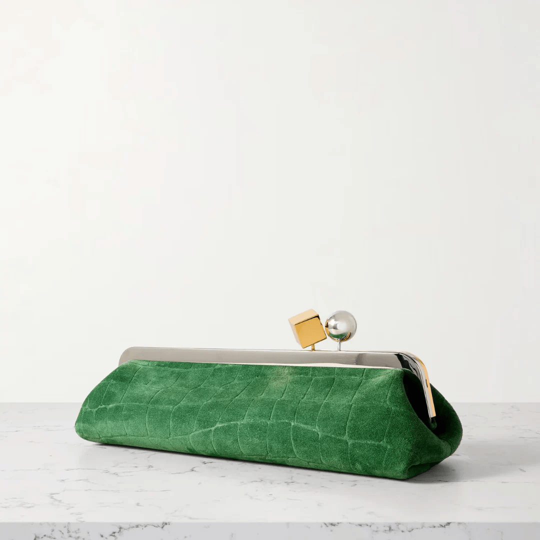 Jacquemus Le Salon Clutch aus Wildleder mit Krokodileffekt
