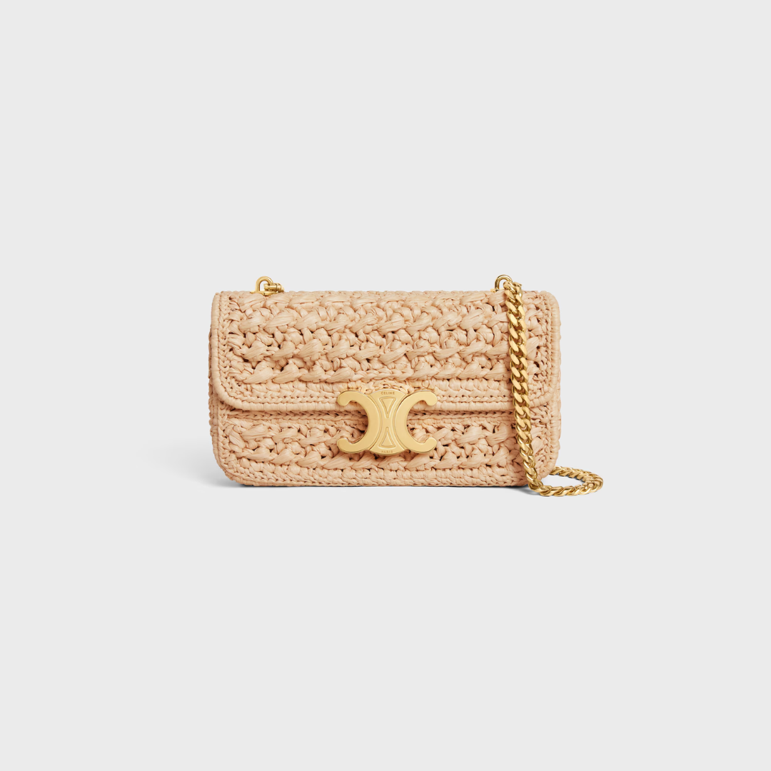 SCHULTERTASCHE MIT KETTE CLAUDE AUS RAFFIA MIT GEWEBEEFFEKT