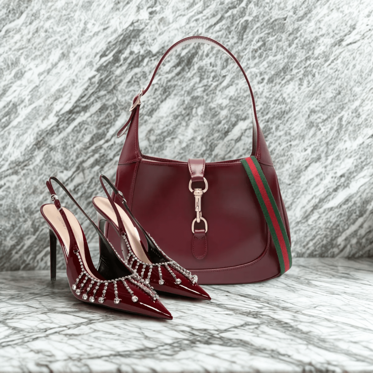 Gucci Jackie 1961 Bordeaux & Guinevere Pumps Set