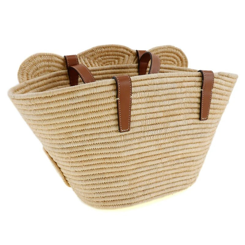 CELINE KLASSISCHER PANIER-KORB IN KLEIN MIT GEFLOCHTENEM TRIOMPHE AUS RAFFIA UND KALBSLEDER