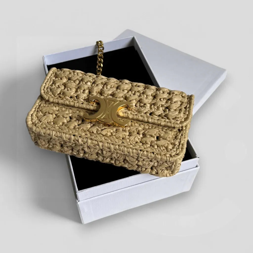 SCHULTERTASCHE MIT KETTE CLAUDE AUS RAFFIA MIT GEWEBEEFFEKT