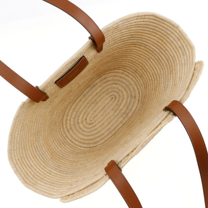 CELINE KLASSISCHER PANIER-KORB IN KLEIN MIT GEFLOCHTENEM TRIOMPHE AUS RAFFIA UND KALBSLEDER