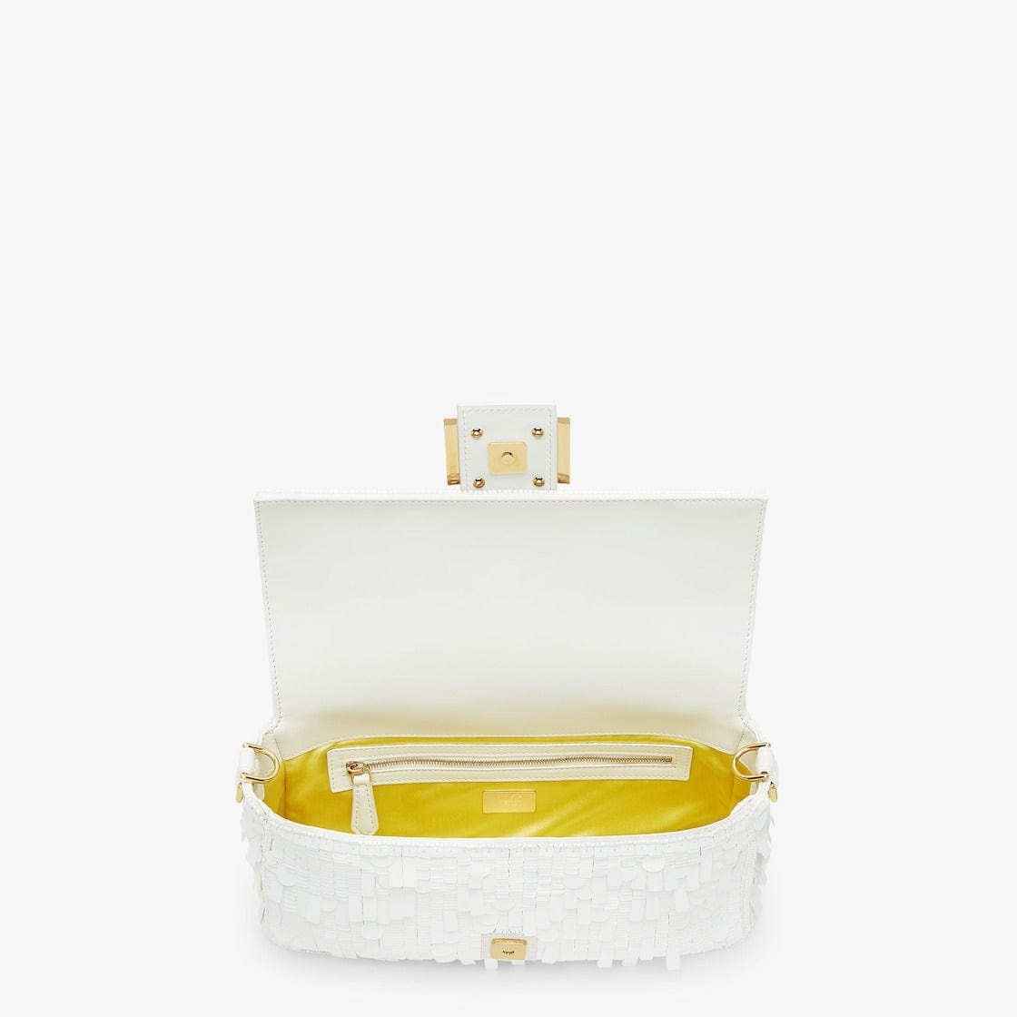 Fendi White Sequin und Leder Baguette Tasche