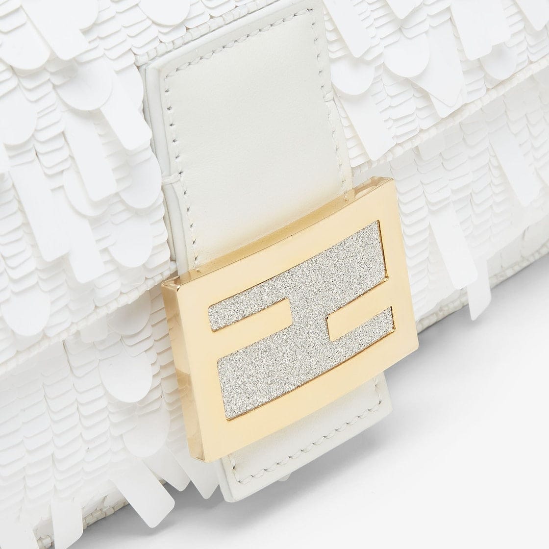 Fendi White Sequin und Leder Baguette Tasche