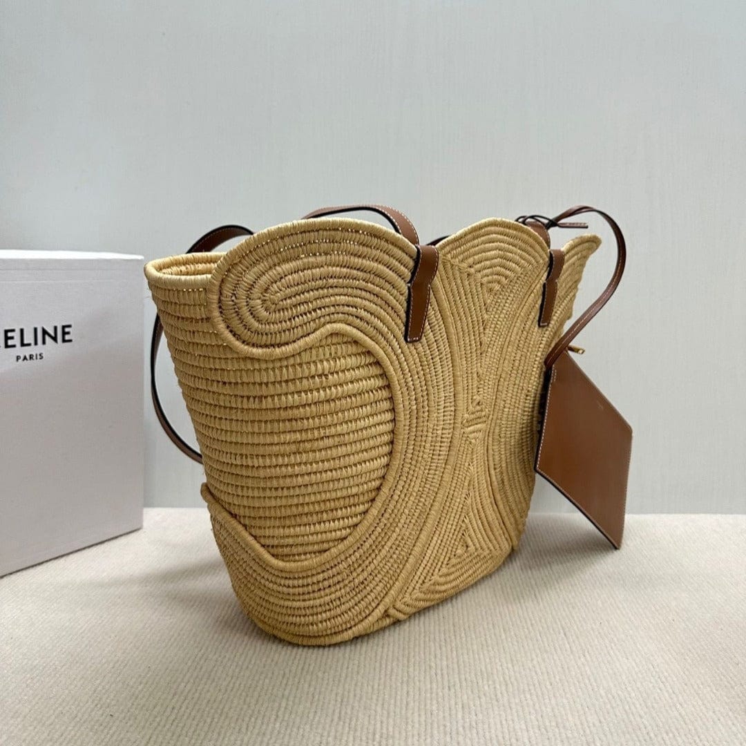 Céline Classic Small Basket mit Geflochtenem Triomphe in Raffia und Kalbsleder