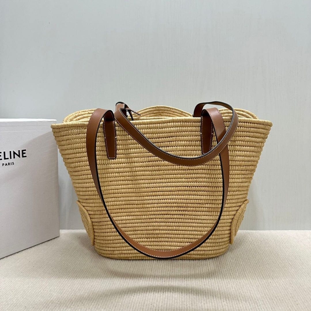 Céline Classic Small Basket mit Geflochtenem Triomphe in Raffia und Kalbsleder