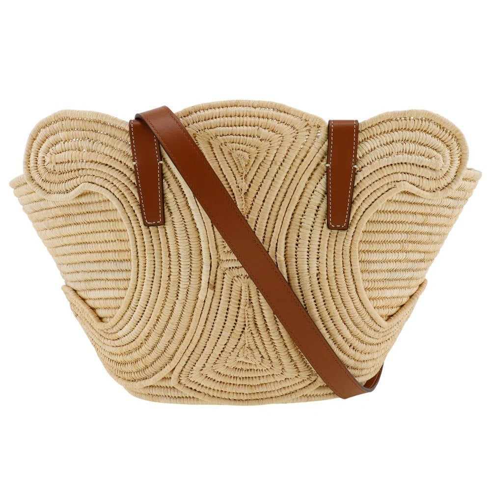 CELINE KLASSISCHER PANIER-KORB IN KLEIN MIT GEFLOCHTENEM TRIOMPHE AUS RAFFIA UND KALBSLEDER