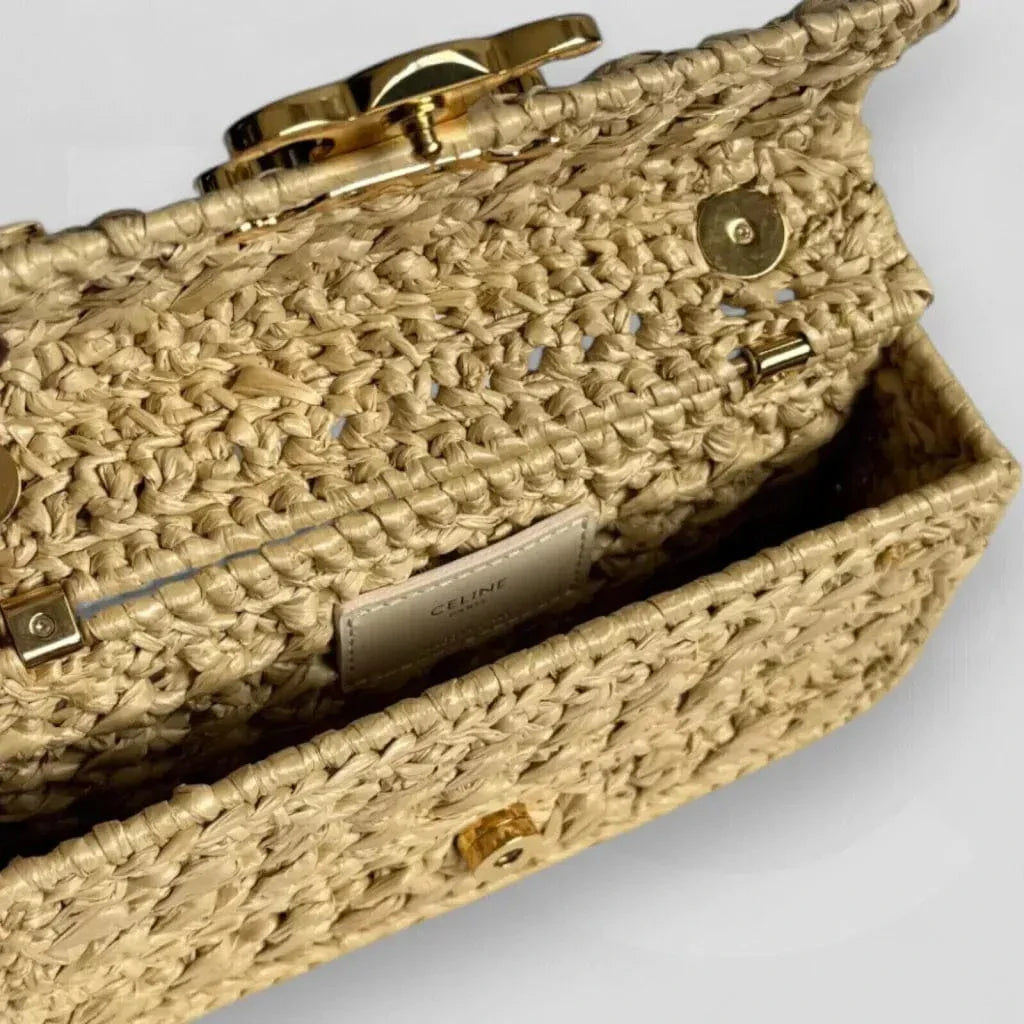 Céline – Claude Schultertasche mit Kette aus Raffia-Effekt